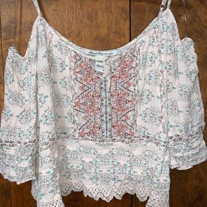 Mid Sleeve Open Shoulder Crop Top